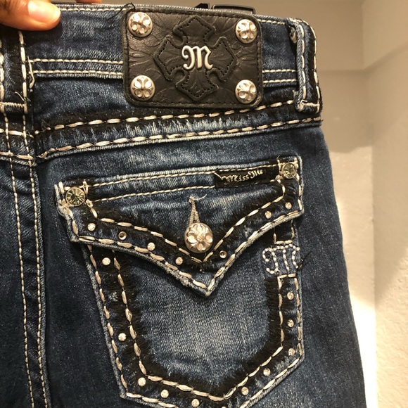 👖 Like-New 💎 MISS ME Bootcut jeans Size 26 with rhinestones - Picture 7 of 10